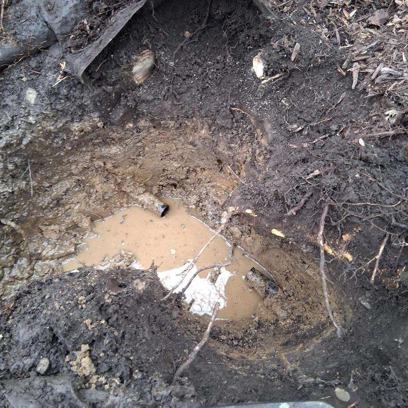 Main water line leak with muddy water excavation