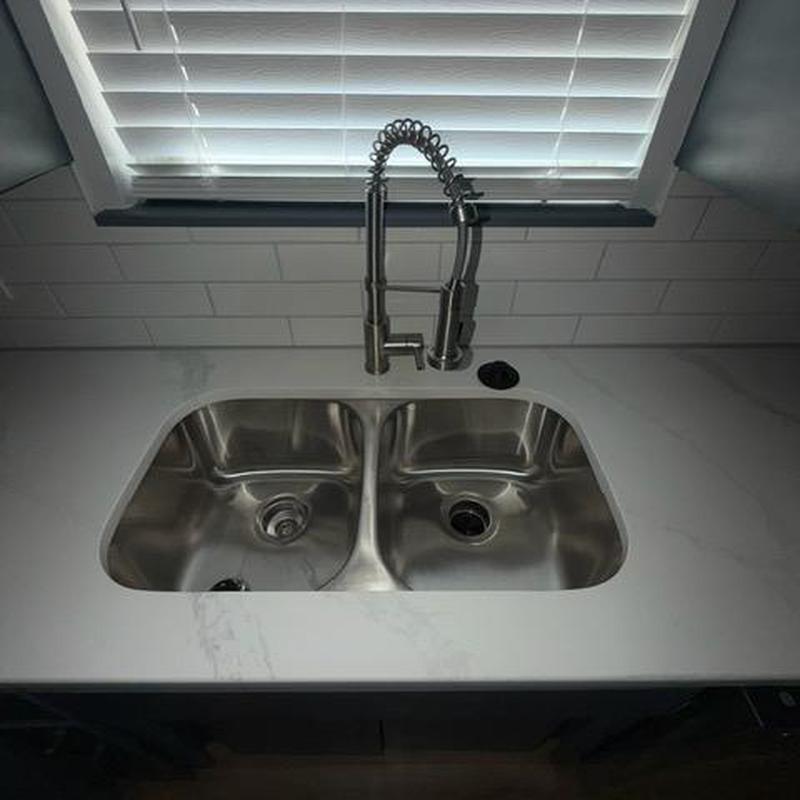 Kitchen faucet with dual stainless steel sinks