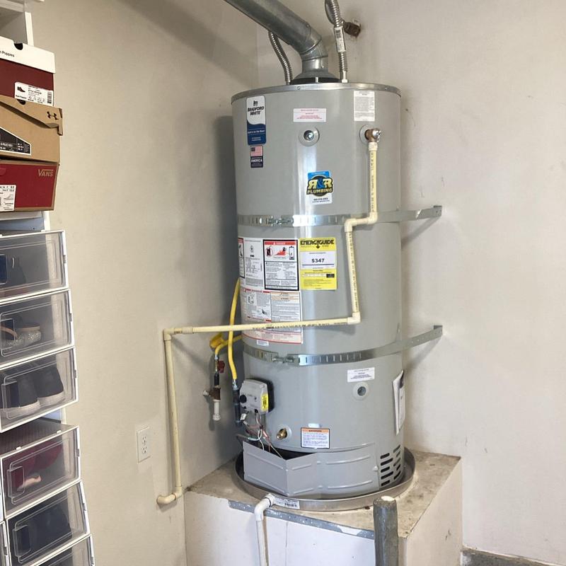 75-gallon water heater with new gas and vent connections