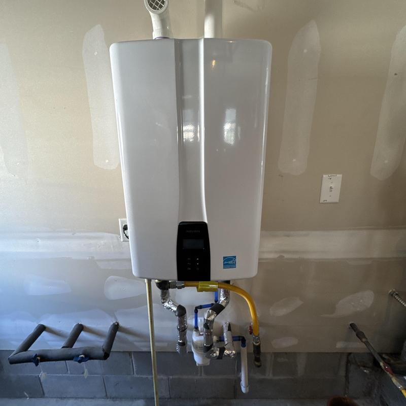 Navien tankless water heater installation in garage