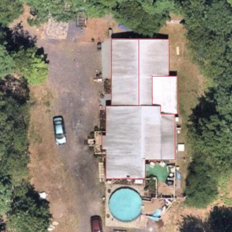 Roof outline marked on aerial view of residential property