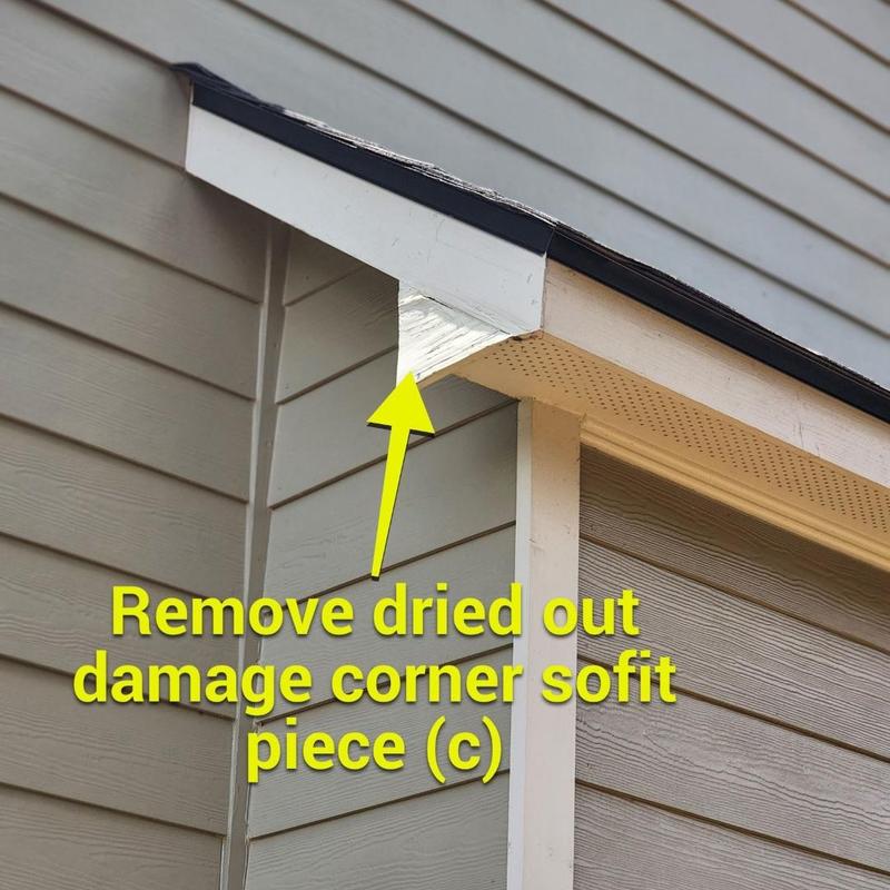 Soffit corner piece with dry rot damage removal Soffit corner piece with dry rot damage removal