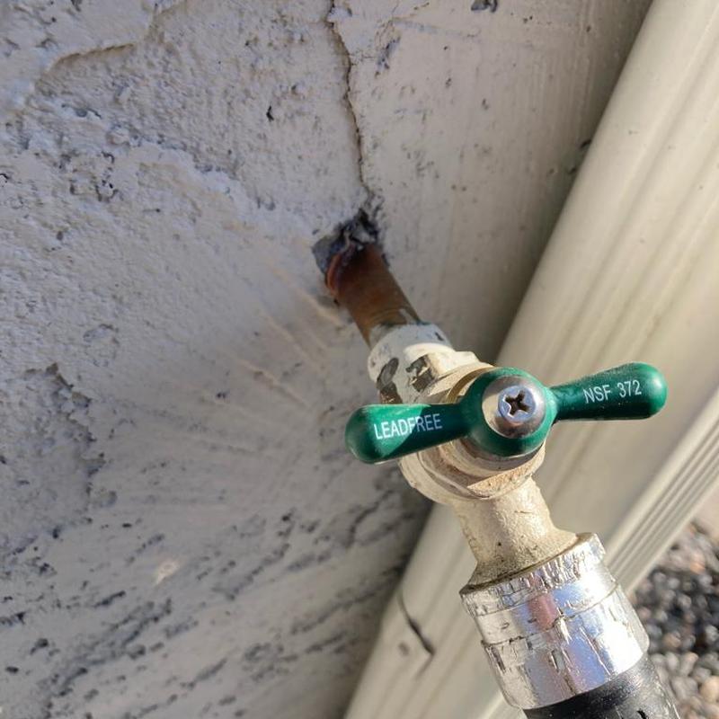 Lead-free hose bib installation on exterior wall
