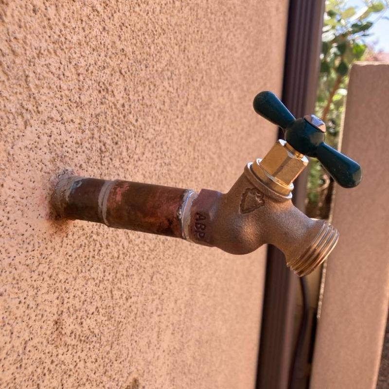 Hose bib with new soldered joint on copper pipe