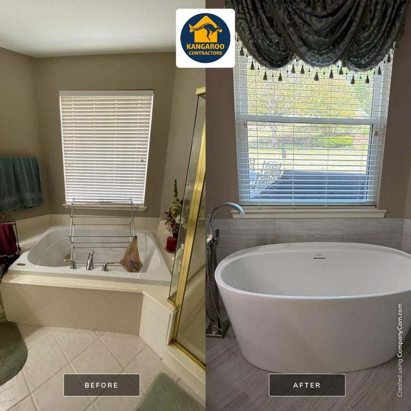 Freestanding bathtub replacement in master bathroom