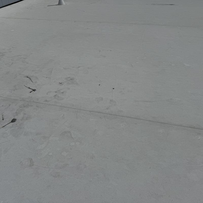 TPO roofing membrane showing seams and roof penetration