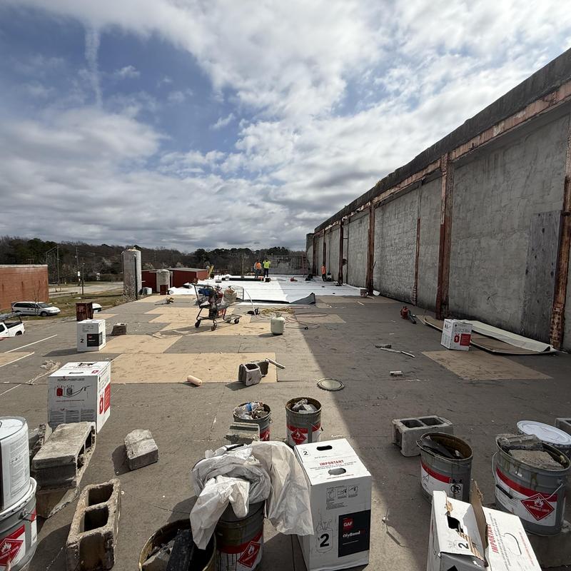 TPO roofing system installation on concrete deck
