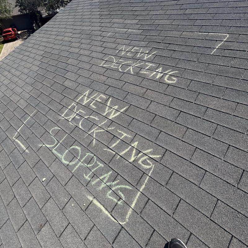 Roof decking sloping issue marked for replacement