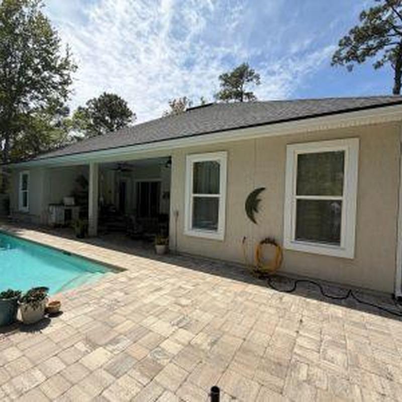 Gutter system and fascia on residential house exterior