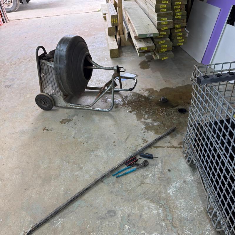 Main sewer line cable with double blade near cleanout