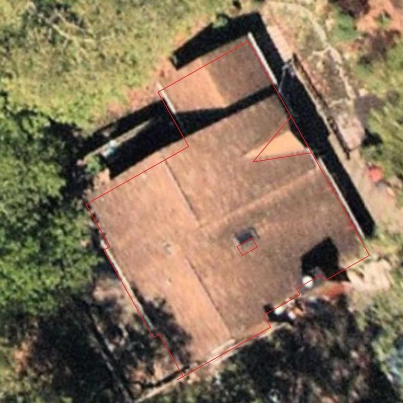 Asphalt shingle roof inspection with marked outline