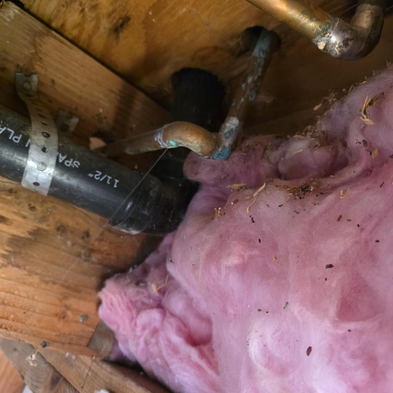 Half-inch copper pipe leak with insulation in ceiling cavity