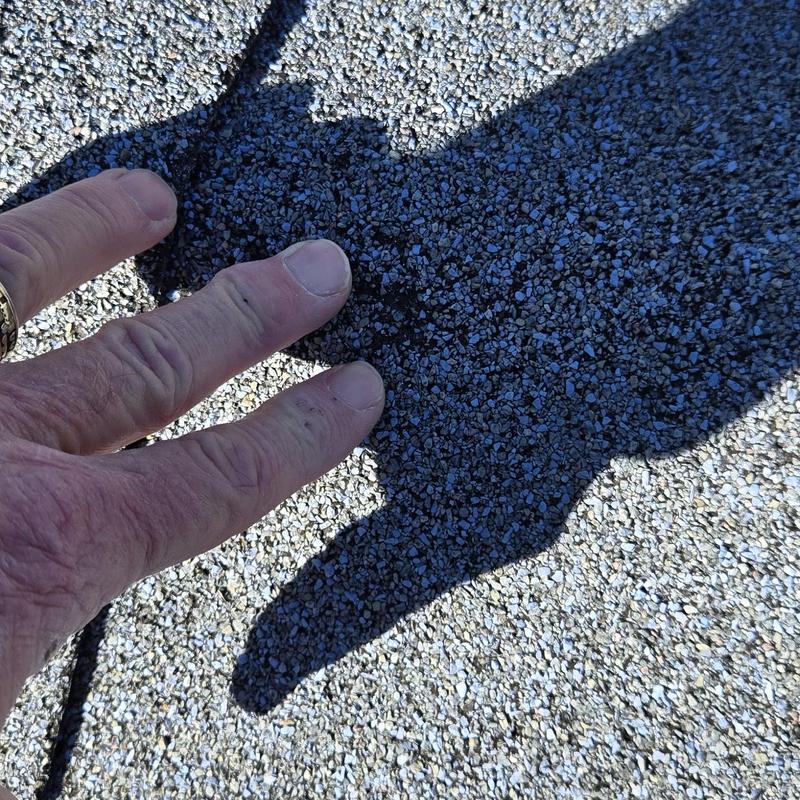 Granule surface of asphalt roof shingle with hand indicator