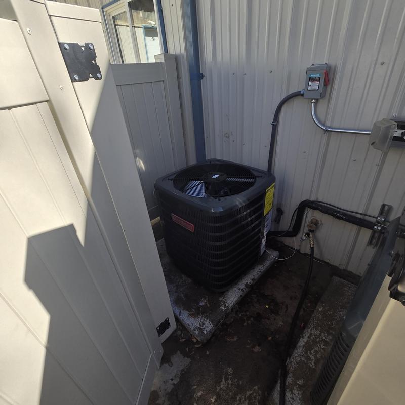 Outdoor HVAC condenser unit installation at veterinary clinic