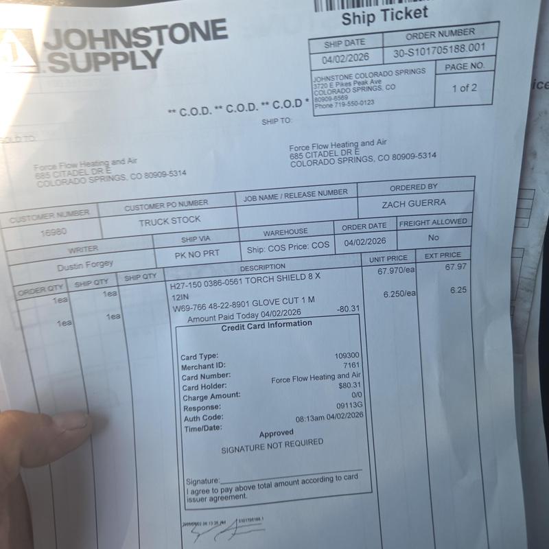 Torch shield and protective glove shipping receipt