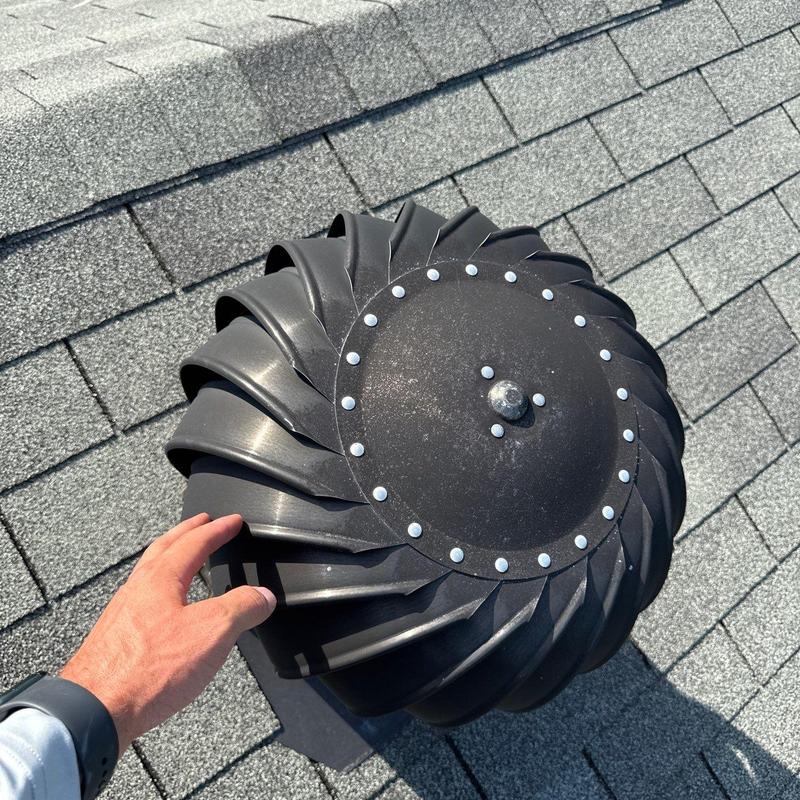 Turbine roof vent inspection on shingle roof