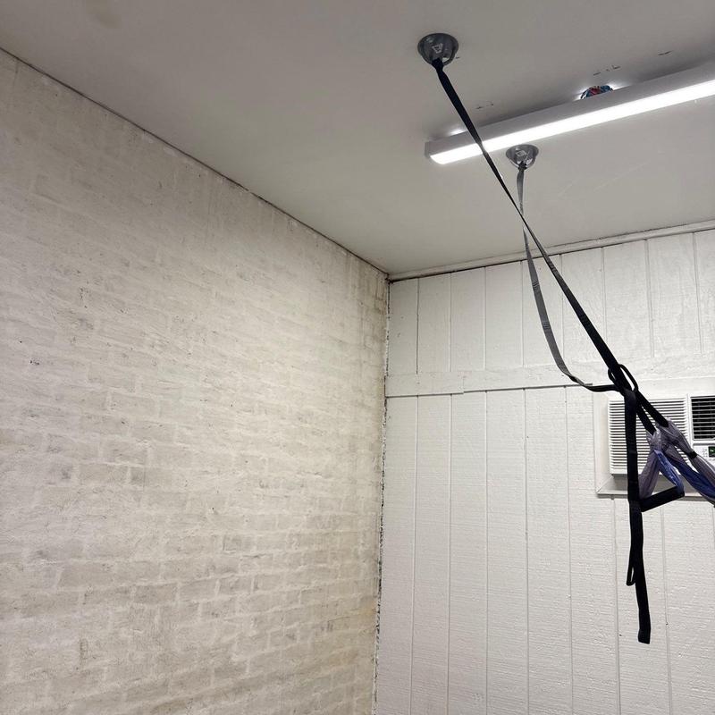 Ceiling-mounted straps with hanging hammock chair