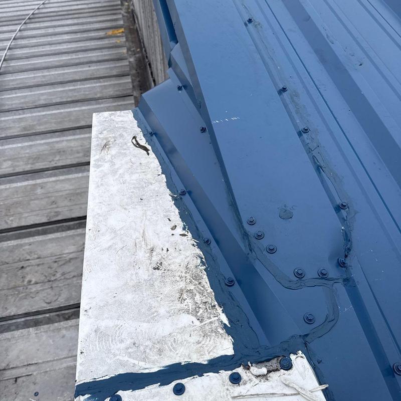 Metal roof flashing with sealant and screw fasteners