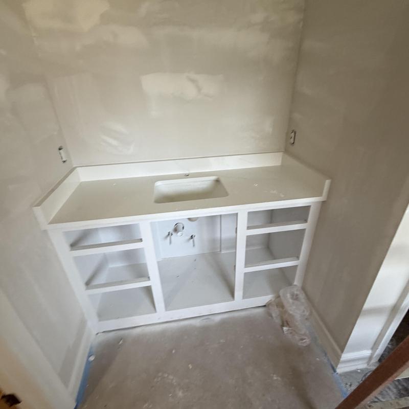 Bathroom vanity countertop with integrated sink installation