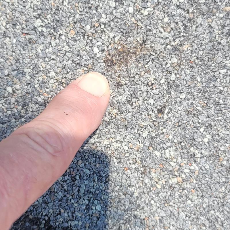 Asphalt shingle surface showing hail damage spot