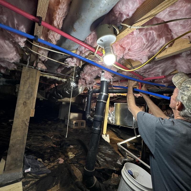 Pex water supply lines installation in crawl space