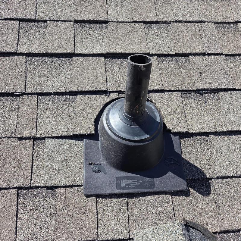 Pipe boot on asphalt shingle roof replacement