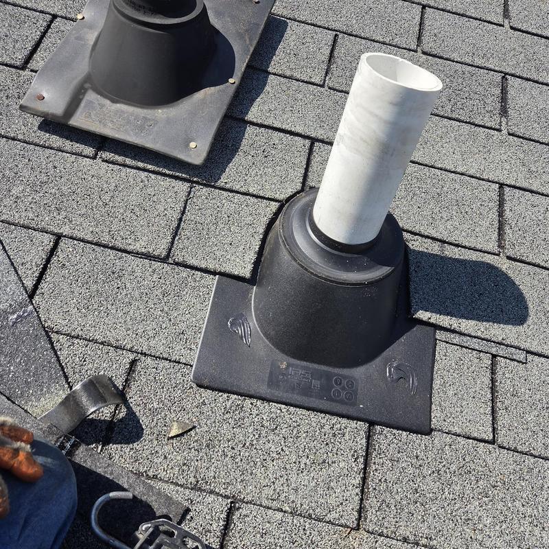 Pipe boot installation on asphalt shingle roof