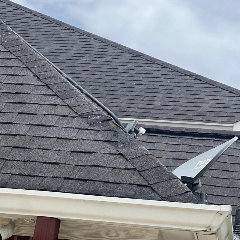 Ridge cap shingles with satellite and flashing repair