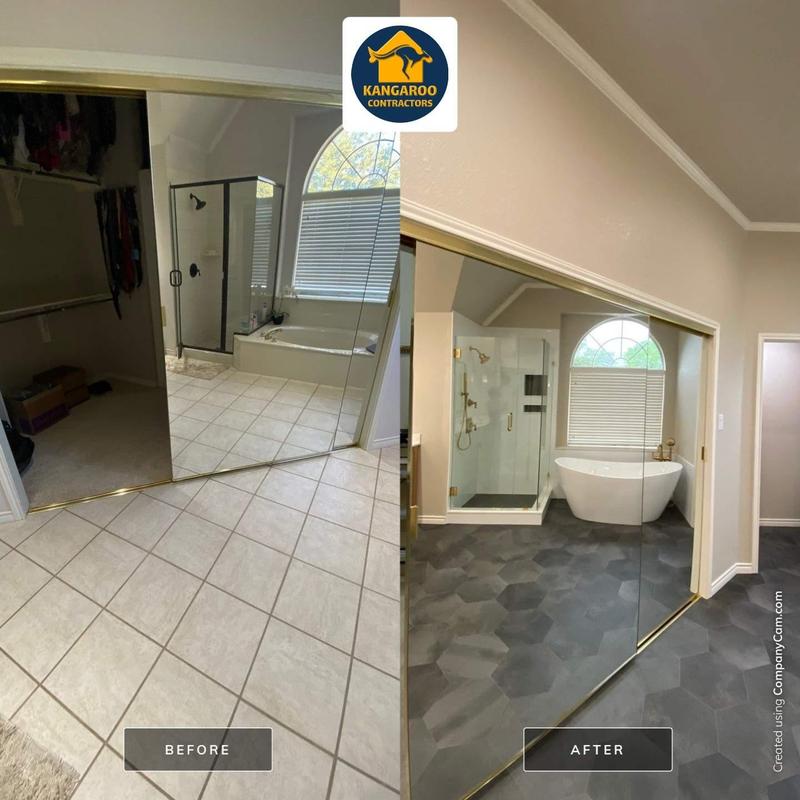 Hexagon tile floor with tub and frameless shower upgrade