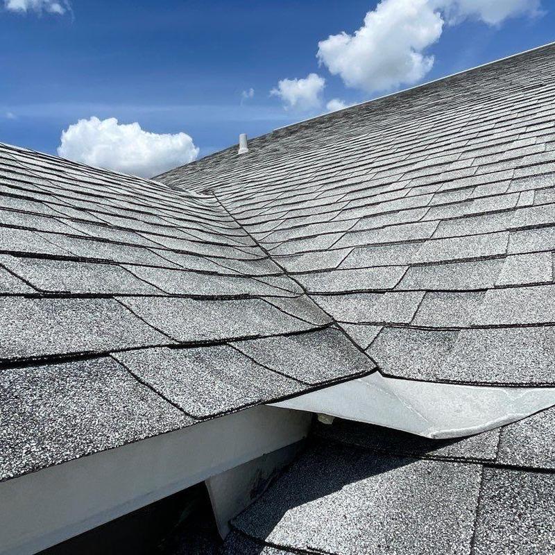Shingle roof with visible deterioration and damage