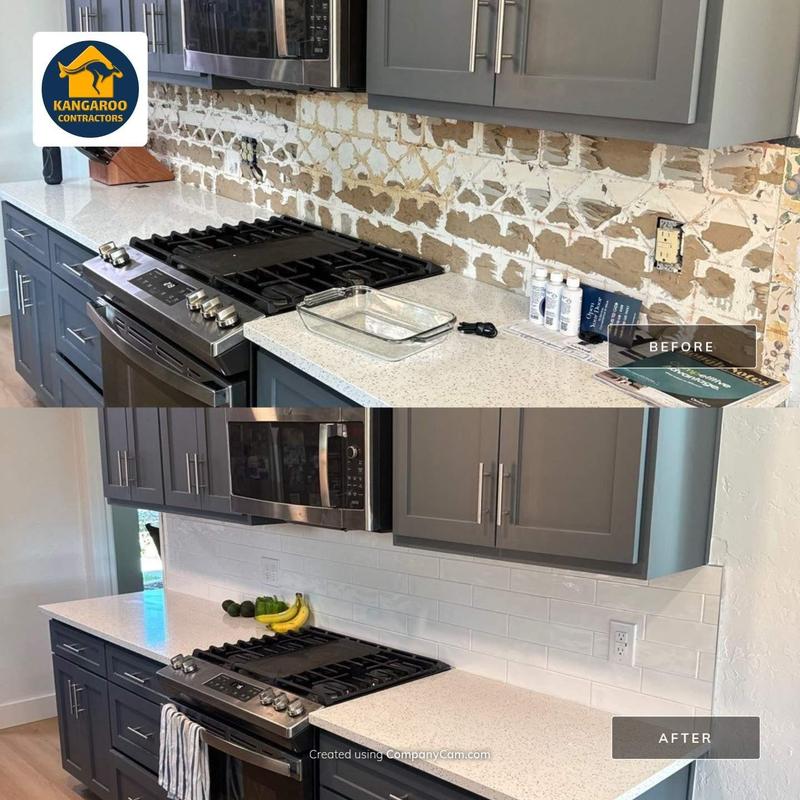 Kitchen tile backsplash before and after installation
