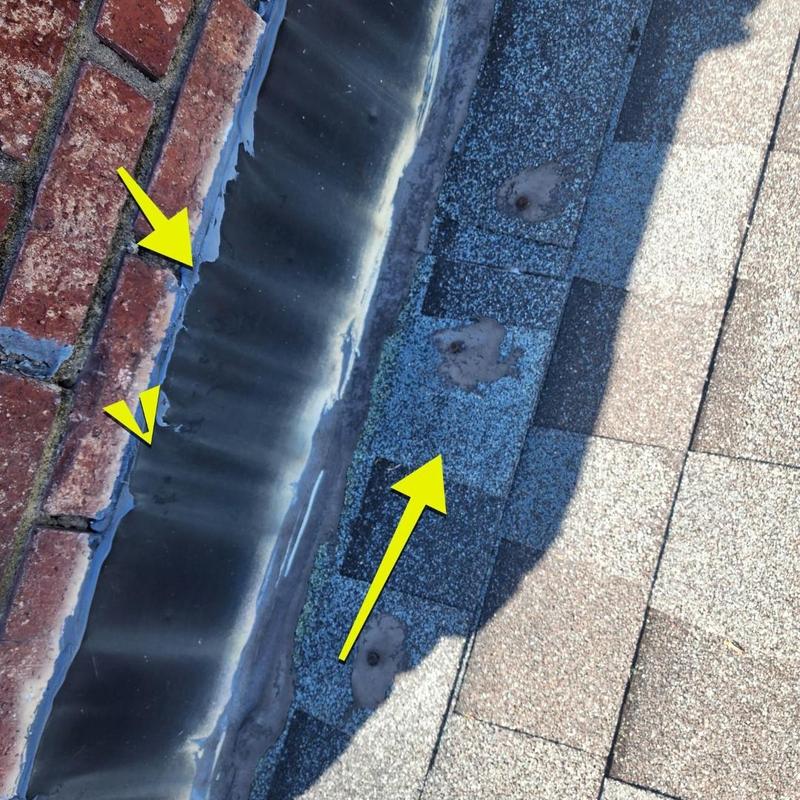 Chimney flashing sealant and damaged roof shingles