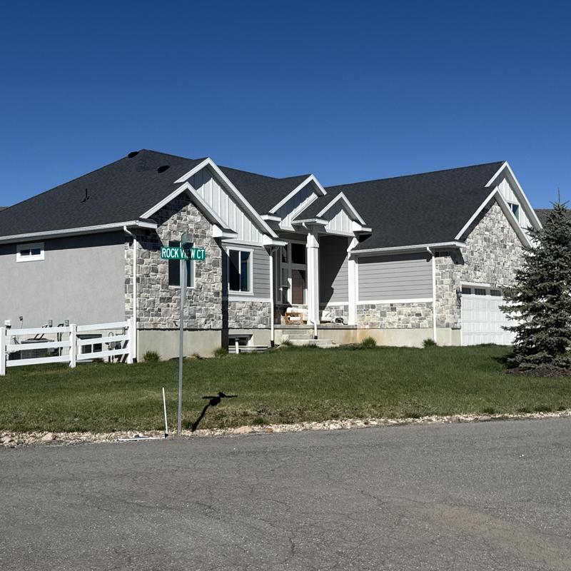 Asphalt shingle roof on modern suburban home