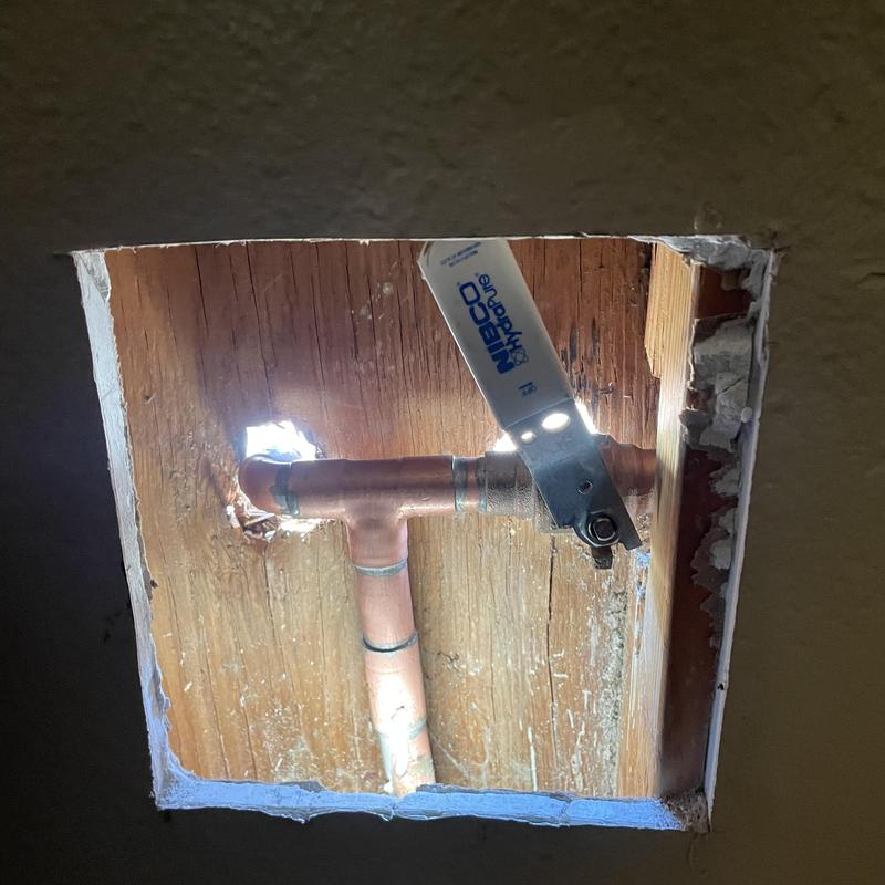 Copper shower valve with emergency ball valve installed