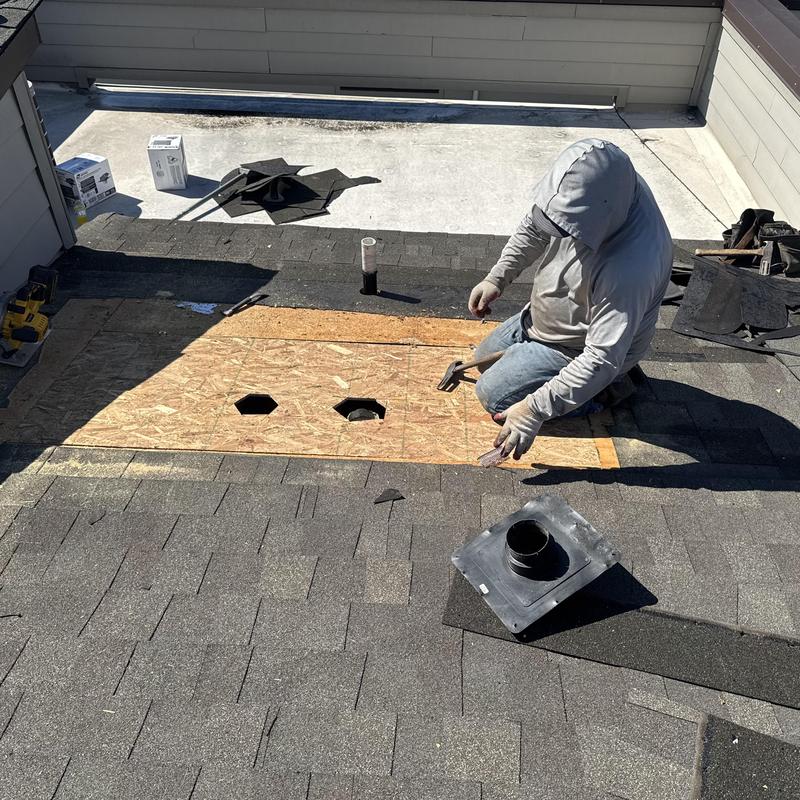 Plywood roof deck section with vent openings Plywood roof deck section with vent openings