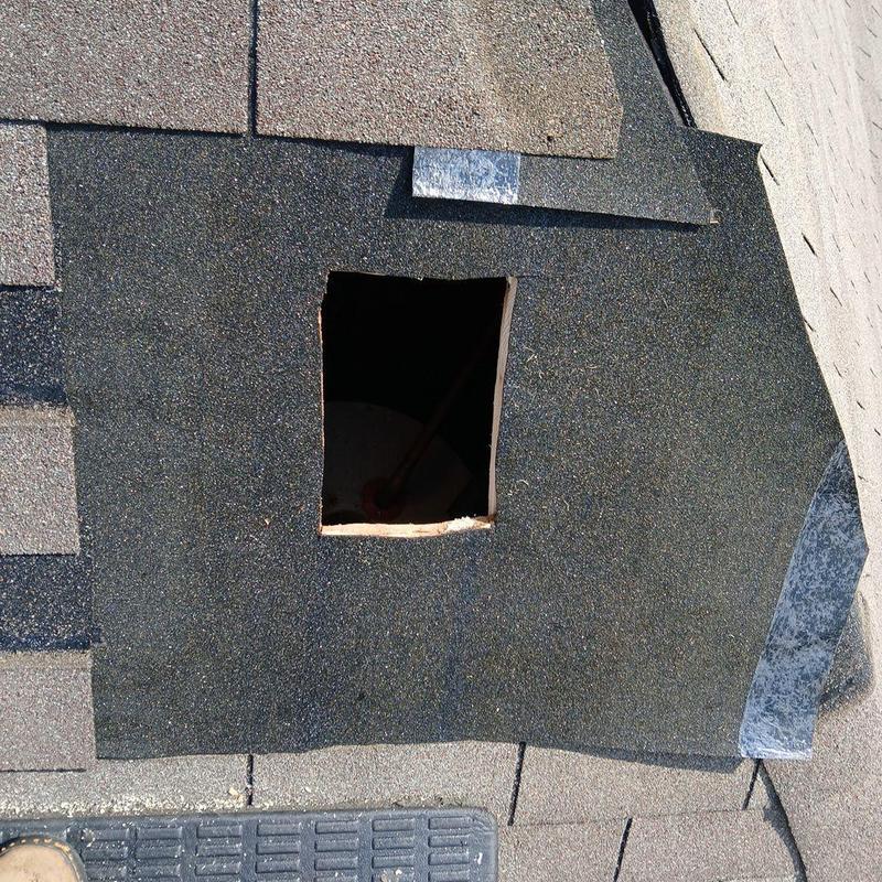 Hot water heater exhaust pipe roof flashing prep