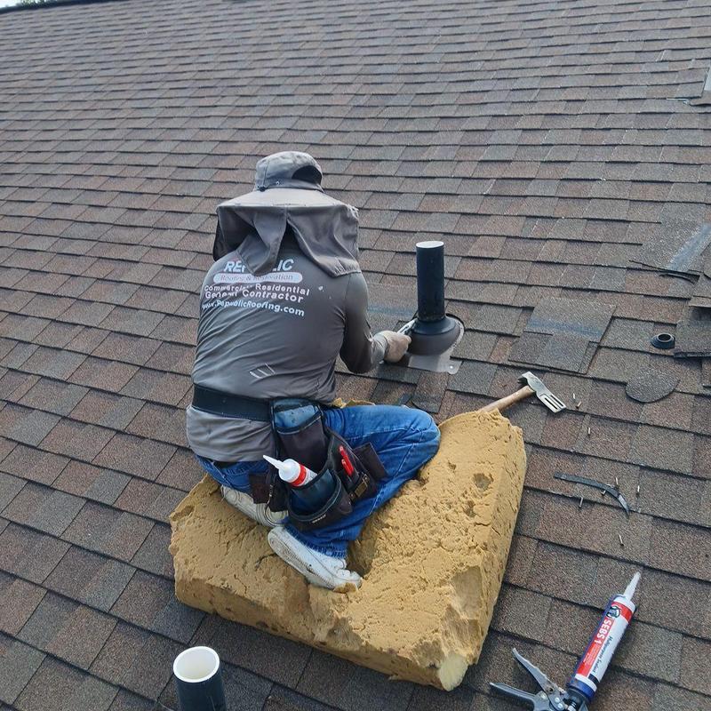 Pipe boot flashing on shingle roof repair in Collierville
