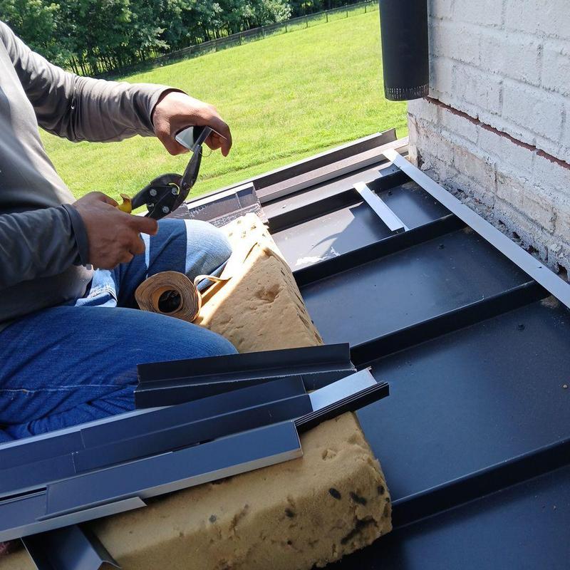 Standing seam metal roof counter flashing installation