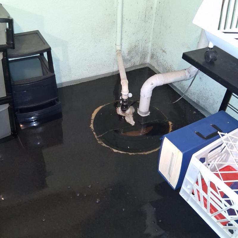 Sump pump system in flooded basement area