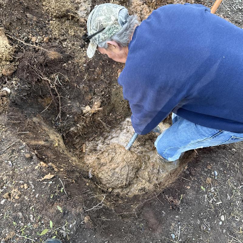 Main water line plastic barb fitting repair in soil hole