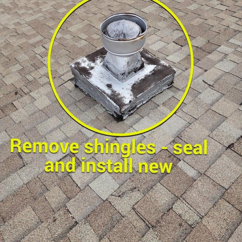 Roof vent flashing with shingle removal and sealing