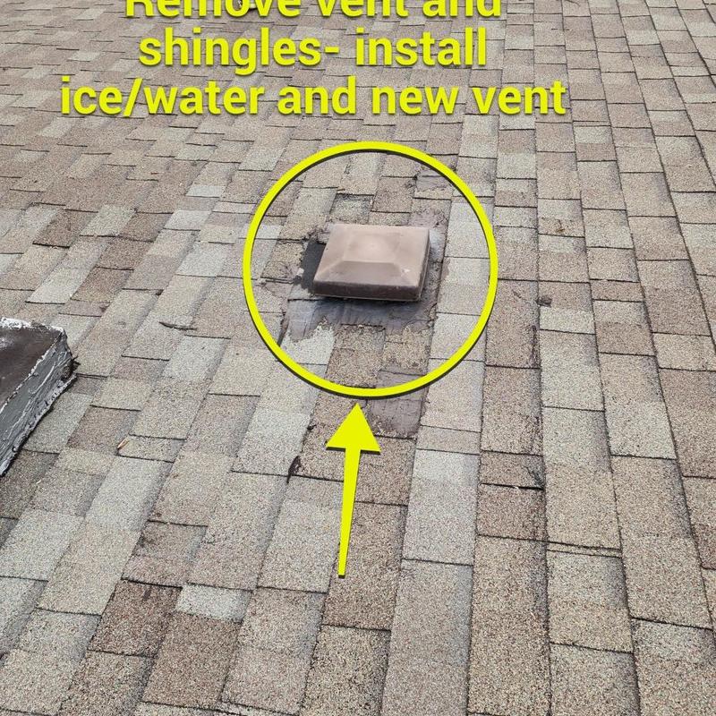 Roof vent with surrounding shingles on asphalt roof