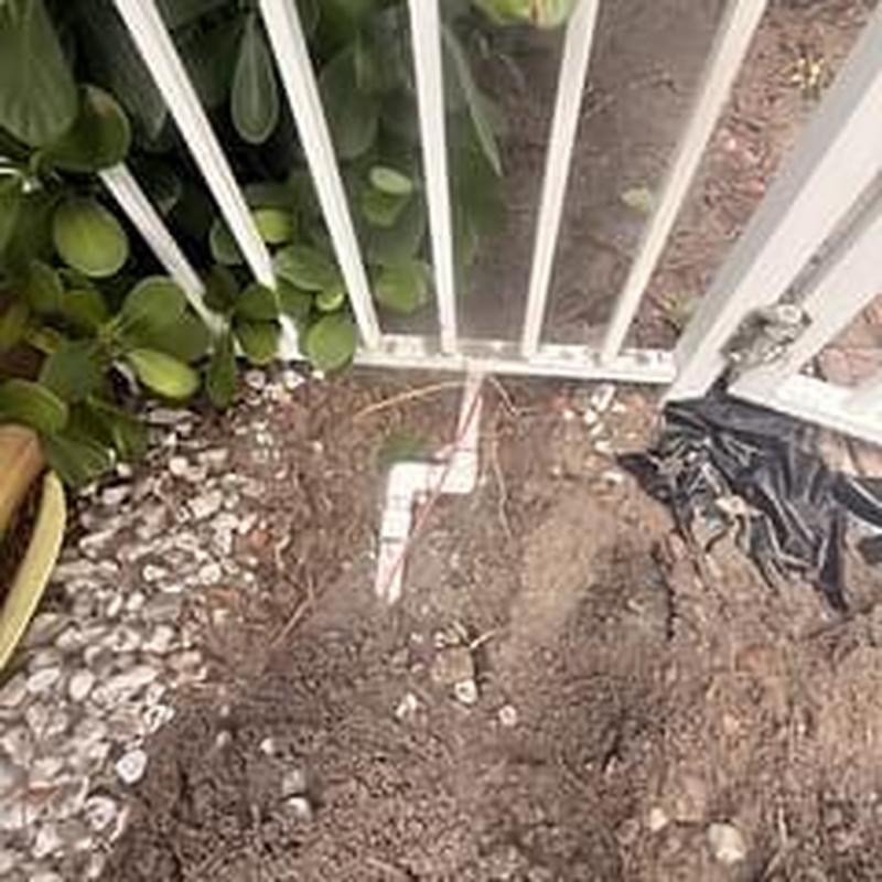 Schedule 40 PVC water line trench near fence with fittings