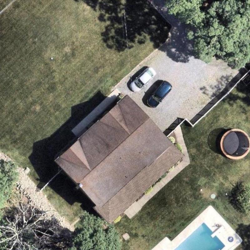 Asphalt shingle roof aerial inspection with driveway and yard Asphalt shingle roof aerial inspection with driveway and yard