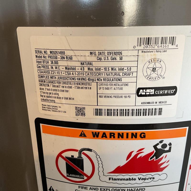 50-gal natural gas water heater label and warning sign 50-gal natural gas water heater label and warning sign