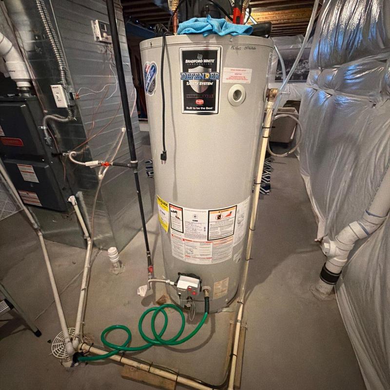 Power vent water heater with inspection and flush tools