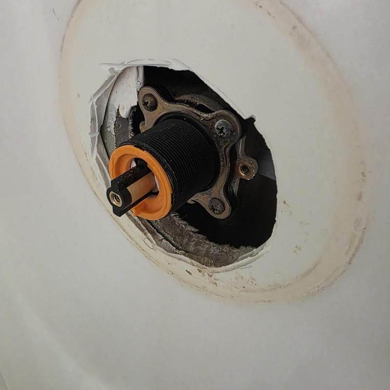 P-fister shower cartridge installed in wall cavity