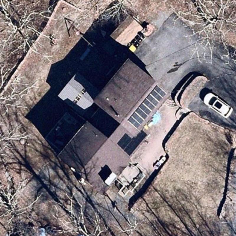 Roof shingles and flashing detailed inspection aerial view Roof shingles and flashing detailed inspection aerial view