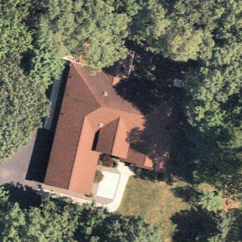 Asphalt shingle roof aerial inspection with tree shadows Asphalt shingle roof aerial inspection with tree shadows