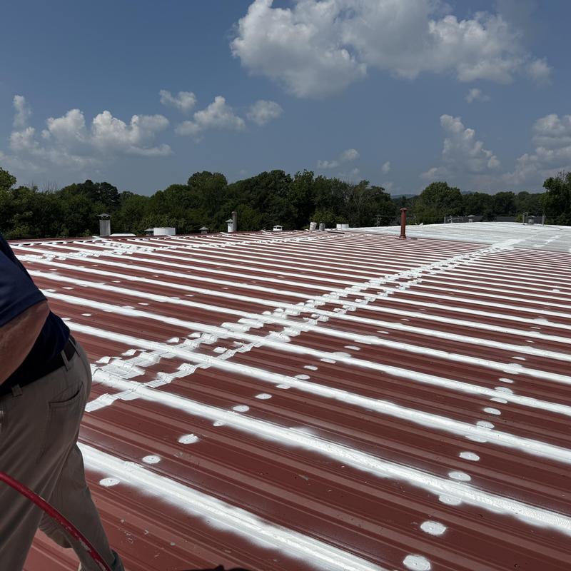Metal industrial roof with acrylic coating restoration Metal industrial roof with acrylic coating restoration